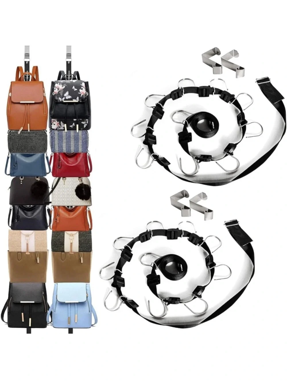 Adjustable Black Webbing Utility Door Purse Hanger